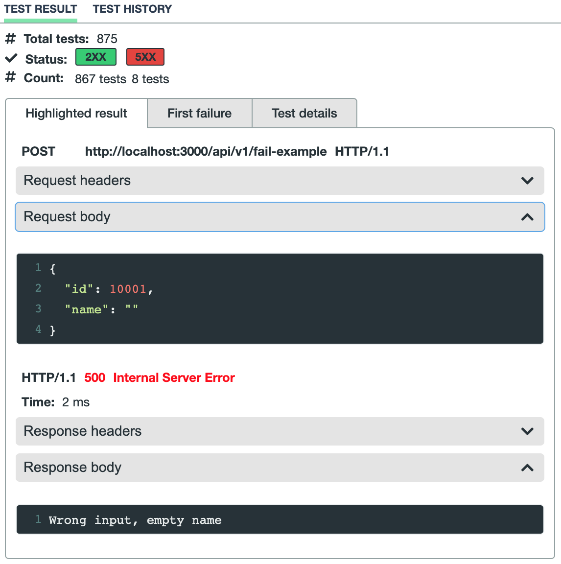 Analyze generated test results